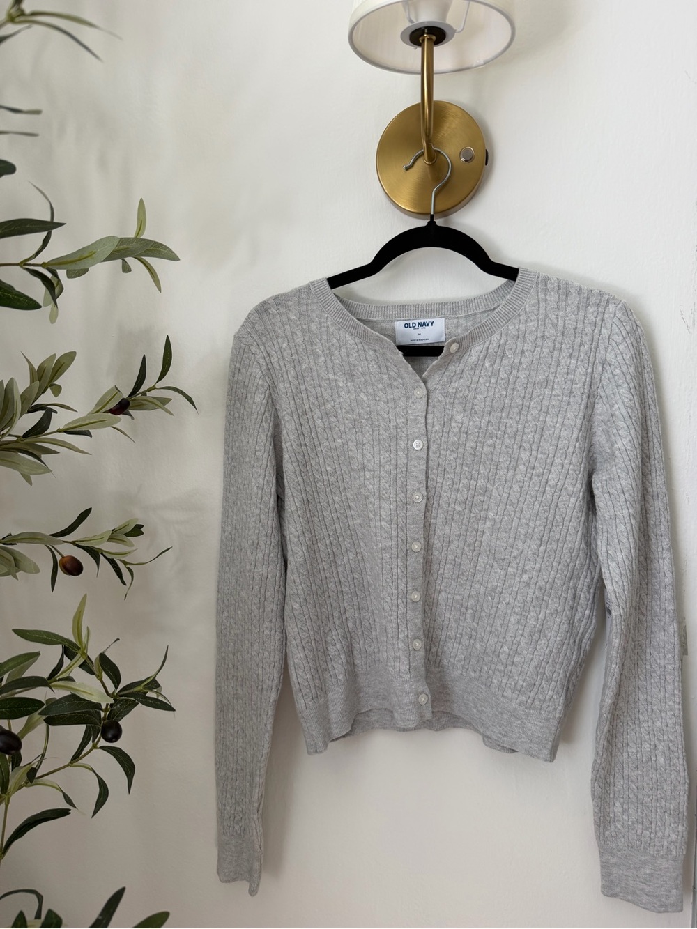 Old Navy Light Gray Cable Knit Button-Up Cardigan
